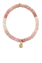 Nautilus Shell Charm Beaded Bracelet, Pink Opal with 14K Yellow Gold, & Diamonds